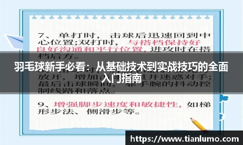 羽毛球新手必看：从基础技术到实战技巧的全面入门指南